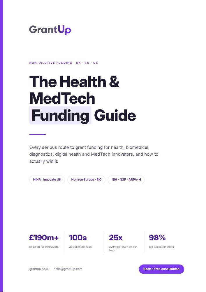 Front cover of the Health & MedTech funding guide PDF